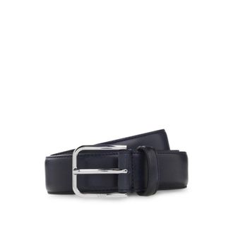 BOSS Leather business belt with polished silver buckle