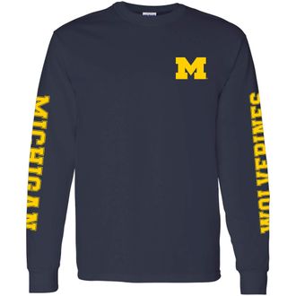 UGP Campus Apparel NCAA Double Sleeve Print Team Color Long Sleeve Plain College, Michigan Wolverines Navy, L
