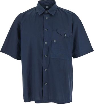 C.P. Company C. P. Company Blue Shirt With Classic Collar And Logo Lettering Embroidery On The Front In Cotton Man