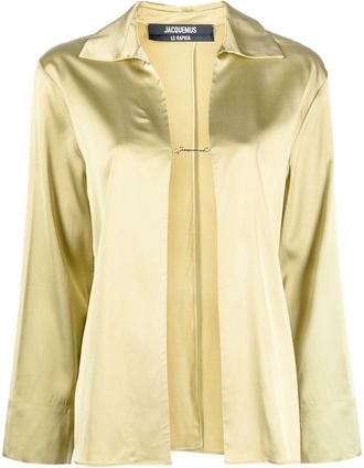 Jacquemus logo-plaque blouse - women - Viscose/Spandex/Elastane - 38 - Neutrals