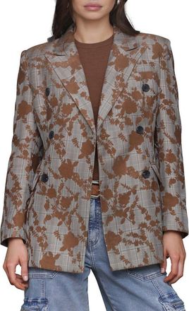 Avec Les Filles Plaid Floral Embroidered Blazer in Grey Plaid/Brown Floral at Nordstrom, Size X-Small