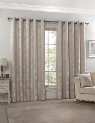 Emma Barclay Blossom - Lined Eyelet Jacquard Curtains in Cream - Width 46 x Drop 72 (117 x 183cm) - Emma Barclay | TJ Hughes Natural
