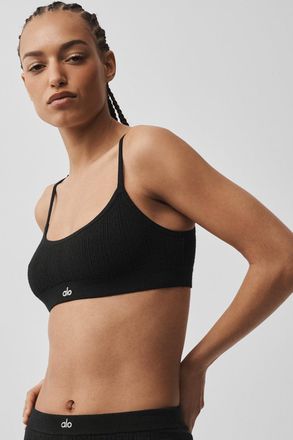 Alo | Pointelle Sweater Be Mine Bra Top in Black, Size: Medium