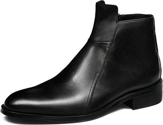 Generic Mens Round Toe Short Boots Low Block Heel Casual Ankle Boots Office Dress Shoes with Side Zipper,Black,6.5 UK