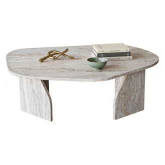 Dmora Mesa De Centro Lozza, Forma Ovalada, Tapa De Madera Nobilitada, Color Blanco, 100x60x35h Cm M&aacute;rmol Blanco