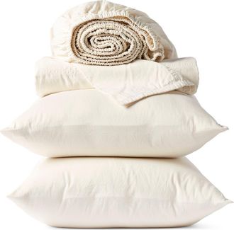 Coyuchi Classic Organic Cotton Sateen Sheet Set in Undyed White at Nordstrom, Size King
