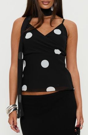 Princess Polly Jenae Polka Dot Camisole & Scarf in Black /White Polka at Nordstrom, Size 10