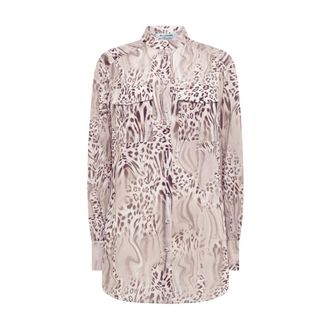 Blugirl Shirts, female, Multicolor, Size: XS Camicia Over in Seta Animalier