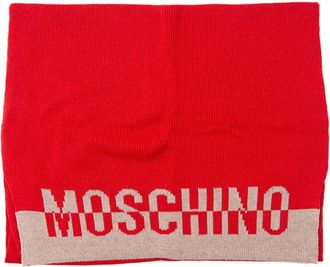 Moschino Gebreide Ribafwerking Sjaal met Logo - Dames - Wintersjaals - Rood - ONE Size - Wol - Accessoires