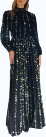 Adam Lippes Floral Crepe De Chine Pleated Maxi Dress In Black
