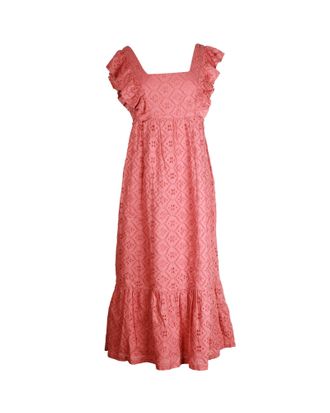 BA&SH Ba & sh Byrd Broderie Anglaise Midi Dress In Pink Cotton