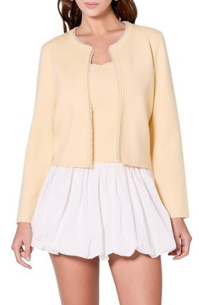 endless rose Faux Pearl Trim Cardigan in Butter at Nordstrom, Size Medium