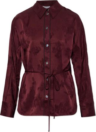 Ganni Bloemenprint Blouse - Dames - Overhemden - Rood - M - Satijn - Overhemden