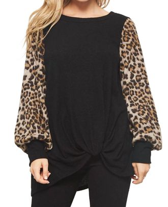 Promesa Leopard Sleeve Tunic In Black Multi