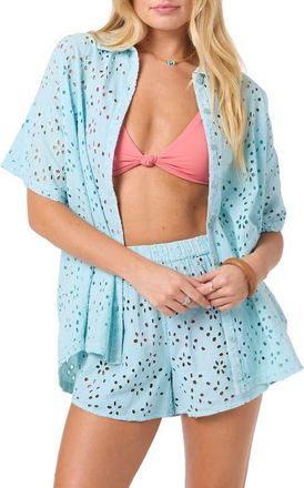 O'Neill Jenna Cotton Eyelet Cover-Up Shirt in Stratosphere at Nordstrom, Size Large