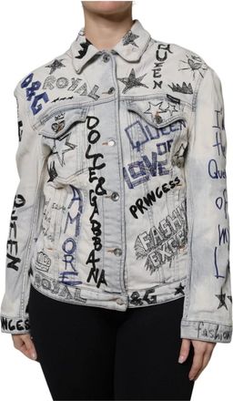 Dolce & Gabbana Lichtblauwe Graffiti Denim Jas - Dames - Spijkerjassen - Blauw - S - Denim - Jassen
