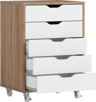 Vinsetto Mobile Filing Cabinet - 5-drawer File Cabinet with Wheels - Oak | TJ Hughes