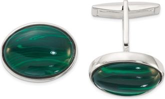 Diamond2Deal Sterling Silver Polished Malachite Oval Cuff Links