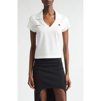 Courr&egrave;ges Sports Crop Logo Polo in Heritage White at Nordstrom, Size X-Small