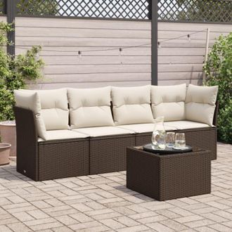 vidaXL Set Comedor De Jard&iacute;n 5 Piezas Y Cojines Rat&aacute;n Sint&eacute;tico Marr&oacute;n Vidaxl