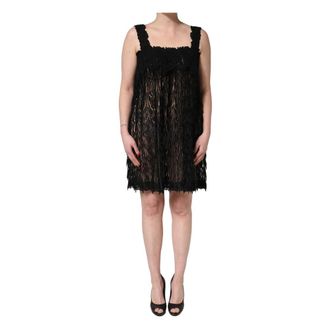 Dolce & Gabbana Short Dresses, female, Black, Size: XL Fringed Sleeveless Mini Dress