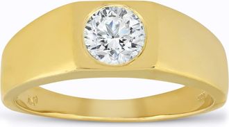 Pompeii3 Mens 1 ct Round Solitaire Diamond Wedding Ring 14k Yellow Gold