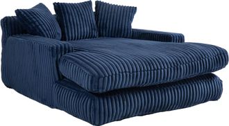 STILVORA Chaise Longue Sill&oacute;n Sin Montaje Con 3 Cojines Confort Ergon&oacute;mico En Pana Acanalada Azul Marino