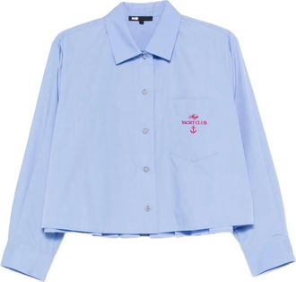 Maje logo-embroidery shirt - women - Polyester/Cotton - 3 - Blue