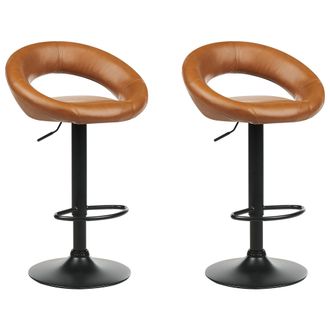 Beliani Conjunto De 2 Sillas De Bar Cocina Modernos De Altura Ajustable Tapizado Piel Sint&eacute;tica Marr&oacute;n Dorado Peoria Ii
