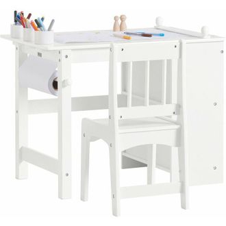 SoBuy Sobuy - Juego De Mesa Y Silla Infantil De Madera Escritorio Infantil Con 3 Portal&aacute;pices Blanco Kmb60-w Es