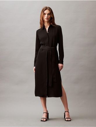 Calvin Klein Womens Flowing Midi Shirt Dress - Black - XS