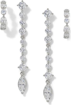 Nadri Cassi Set of 2 Huggie Hoops & Linear Drop Earrings in Rhodium at Nordstrom