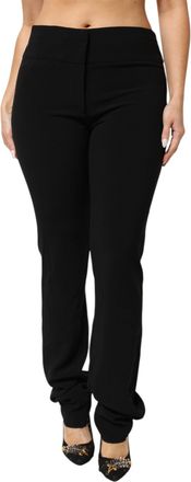 Exte Black Viscose Acetate Blend Straight Leg High Waist Womens Pants