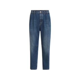 Brunello Cucinelli Comfort Cotton Denim Iconic-fit Five-pocket Trousers With Double Pleats