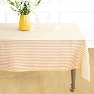 Solino Home Linen Tablecloth for Dining Table, Holiday and Everyday Table Decor - Amalfi Stripe in Mustard And White at Nordstrom, Size X-Large