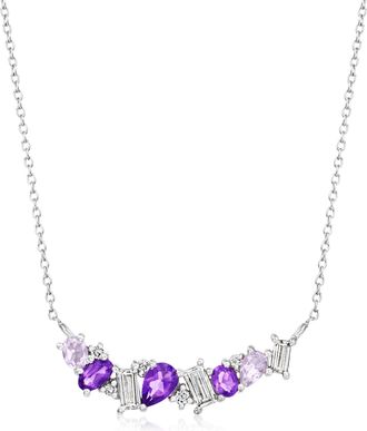 Ross-Simons Amethyst and. Lab-Grown Diamond Necklace in Sterling Silver