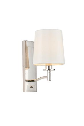 Netlighting Ortona Vintage Wall Lamp Bright Nickel White Fabric Shades with Toggle Switch