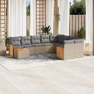 vidaXL Juego De Sof&aacute;s Jard&iacute;n Con Cojines Beige 10 Pzas Rat&aacute;n Sint&eacute;tico Vidaxl