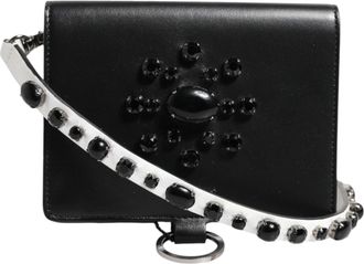 Dolce & Gabbana Womens Black Leather Crystal Embellished Card Holder Wallet