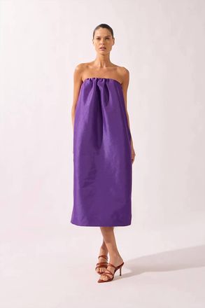 Adriana Degreas Voluminous Taffeta Strapless Midi Dress In Royal Purple