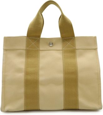 Herm&egrave;s Beige Canvas Handbag Tote Bag (Pre-Owned)