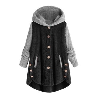 Generic Fleece Hoodie Women Oversized Sweatshirt With Side Pockets Winter Fluffy Jacket Plus Size Hoodie Long Sleeve Shirt Jacket Button Up Coat Cozy Blanket 