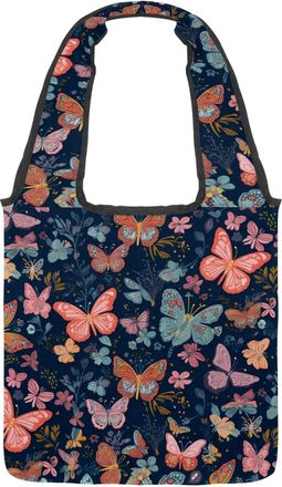 Generic Colorful Butterflies Floral Leaves Reversible Canvas Shoulder Tote - Double-Sided Print, 12oz Cotton, 27cm Drop, Fold-Flat Bag for Travel, Shopping, S