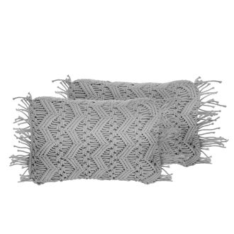Beliani Conjunto De Cojines Decorativos De Algod&oacute;n Macram&eacute; Gris 30 X 45 Cm Con Borlas Cuerda Decoraci&oacute;n Boho Retro Kirikkale
