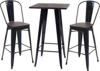 Hhg [nunca Usado] Set Mesa De Bar + 2x Taburete De Bar Hhg-407 Incl. Tablero De Madera, Taburete De Bar Mesa De Bar, Metal Dise&ntilde;o Industrial, Mvg, Negro