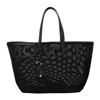 Moncler Tote Bags, female, Black, Size: ONE SIZE Very Mesh & Leather Tote Bag