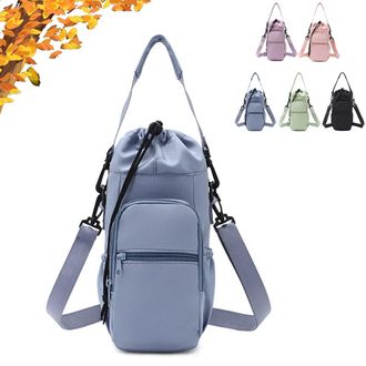 Generic Water Bottle Shoulder Bag, Hands-Free Waters Bottles Carrier Bag with Phone Pocket, for Walking, Hiking & Travel (Blue)