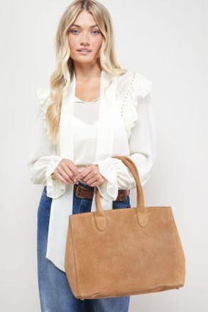 Oasis Womens Francesca Suede Tote Bag - Beige Leather - One Size