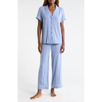 Nordstrom Moonlight Eco Crop Pajamas in Blue T- White Calm Pinstripe at Nordstrom, Size X-Small