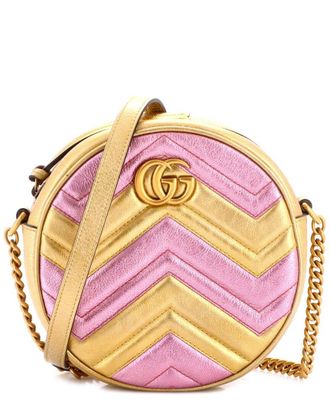 Gucci Metallic Matelasse Leather Gg Marmont Round Shoulder Bag Mini (Authentic Pre-Loved)